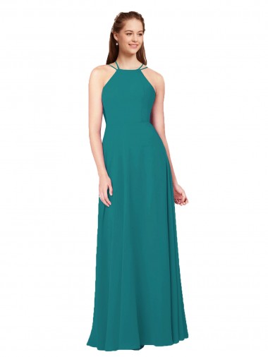 Simple Chiffon Bridesmaid Dress with High Halter Neckline for Sale
