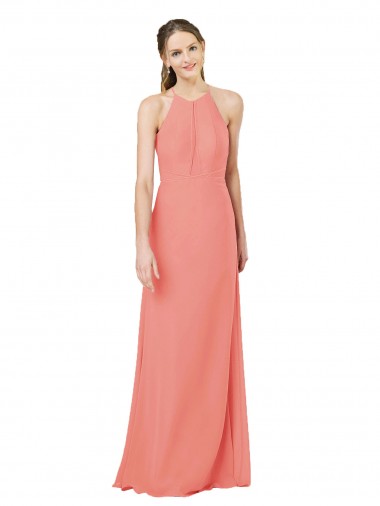 Modern Long Chiffon Bridesmaid Dress with Keyhole Back for Sale