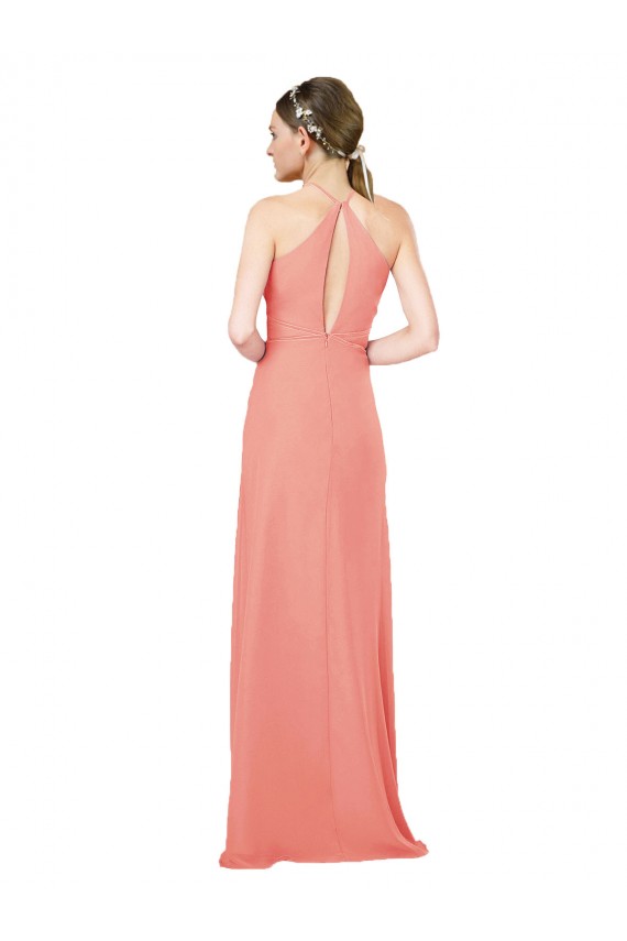 Modern Long Chiffon Bridesmaid Dress with Keyhole Back for Sale