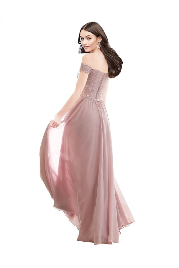 Floor Length Chantilly Lace Off the Shoulder Chiffon Bridesmaid Dress for Sale