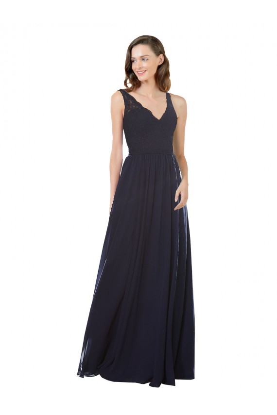 Elegant Chiffon Bridesmaid Dress with V-Neck Lace Bodice for Sale