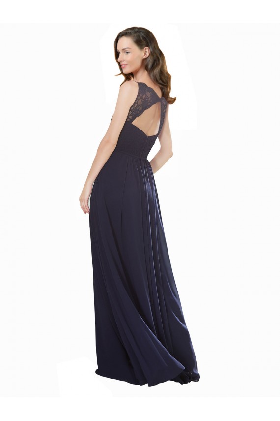 Elegant Chiffon Bridesmaid Dress with V-Neck Lace Bodice for Sale