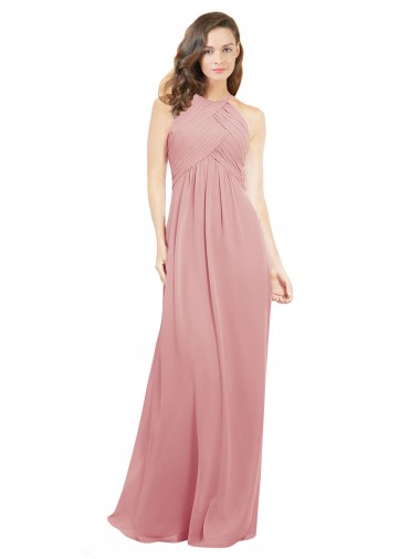 Chiffon Bridesmaids Dress with Draped Bodice and Keyhole Back for Sale
