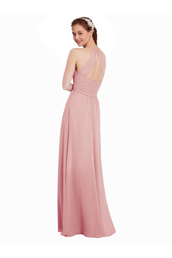 Chiffon Bridesmaids Dress with Draped Bodice and Keyhole Back for Sale