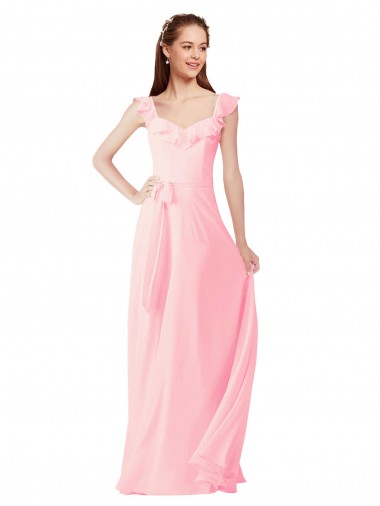 Chiffon Bridesmaids Dress with Ruffle Neckline for Sale
