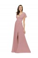 Flutter Sleeves Short Chiffon Bridesmaid Dress with Tie Belt for Sale