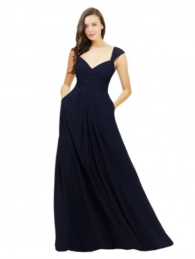 Chiffon Bridesmaid Dress with Rouched Draped Bodice and Watteau Back for Sale
