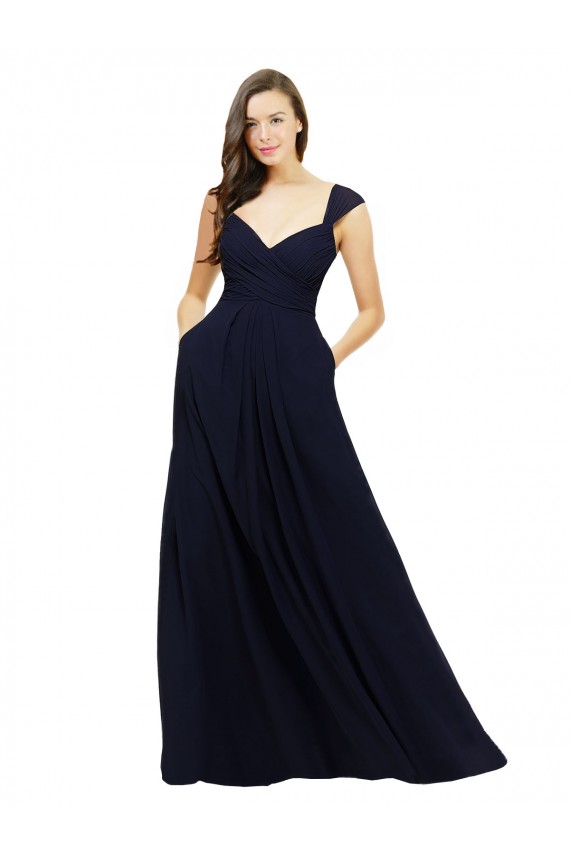 Chiffon Bridesmaid Dress with Rouched Draped Bodice and Watteau Back for Sale