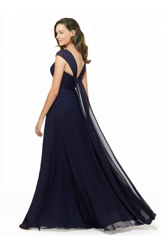 Chiffon Bridesmaid Dress with Rouched Draped Bodice and Watteau Back for Sale