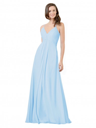 Long V-Neck Chiffon Bridesmaid Dress with Keyhole Back for Sale