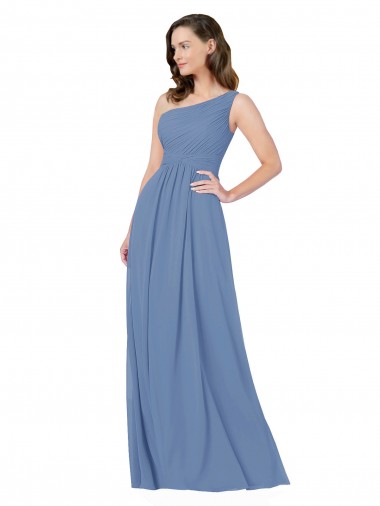 Pleated One Shoulder Chiffon Bridesmaid Dress for Sale