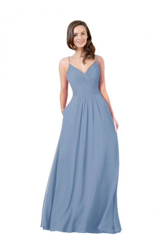 A-Line Ruched V-Neckline Chiffon Bridesmaid Dress with Pockets for Sale
