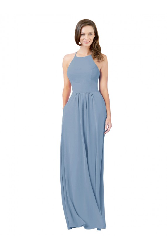 Chiffon Bridesmaid Dress with High Halter Neckline for Sale