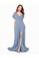 Chiffon Bridesmaid Dress / Prom Dress with Flutter Sleeves and Front Slit for Sale