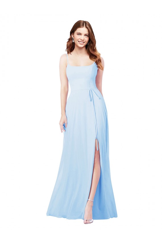 Chiffon Bridesmaid Dress with Tie Sash and Side Slit for Sale