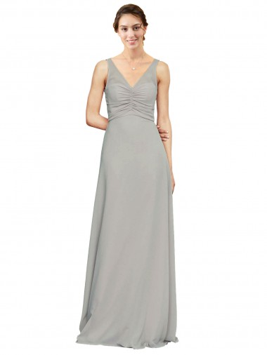V-Neck Chiffon Bridesmaid Dress with Illusion Gathered Bodice for Sale