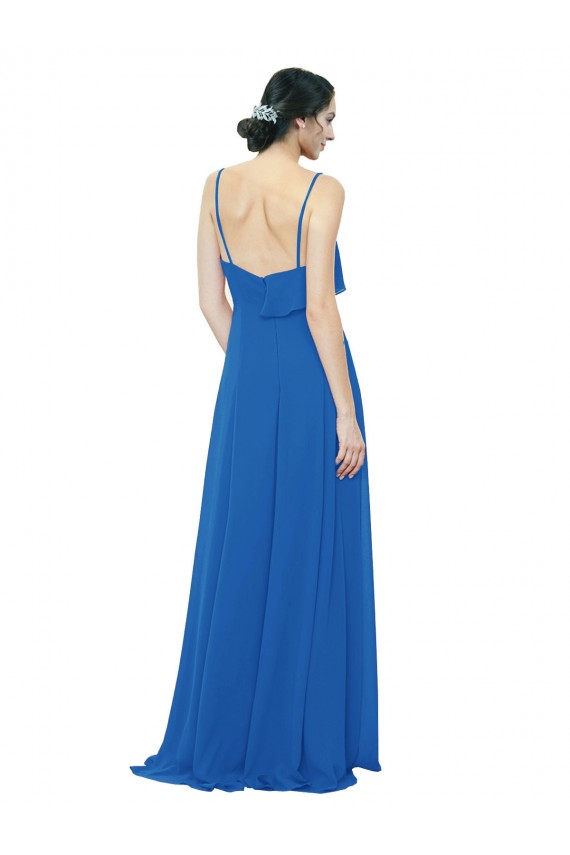 Spaghetti Strap Chiffon Bridesmaids Dress with Asymmetrical Ruffle and Front Slit for Sale