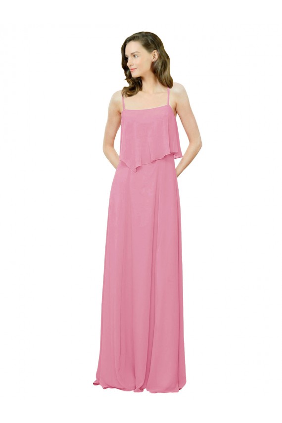 Spaghetti Strap Chiffon Bridesmaids Dress with Ruffle Overlay for Sale
