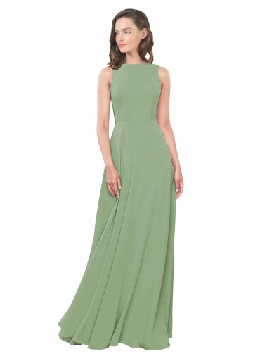 High Neck Chiffon Bridesmaids Dress with Low Cowl Back for Sale