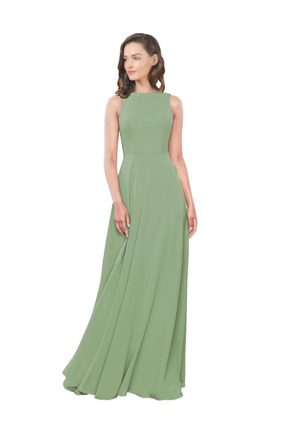 High Neck Chiffon Bridesmaids Dress with Low Cowl Back for Sale