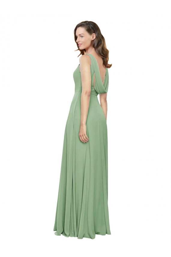 High Neck Chiffon Bridesmaids Dress with Low Cowl Back for Sale