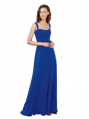 Square Neck A-Line Long Floor Length Chiffon Bridesmaid Dress for Sale