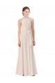 Tie Neck Long Chiffon A-Line Bridesmaid Dress with Sheer Back for Sale