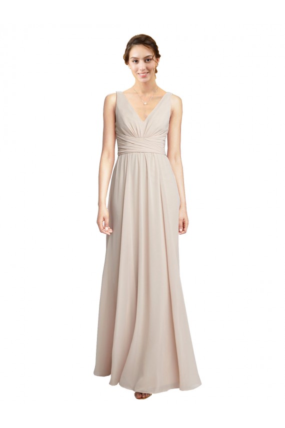 Long V-Neck Chiffon Bridesmaids Dress with Double Straps for Sale