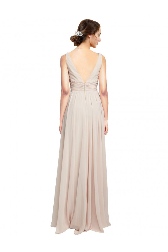 Long V-Neck Chiffon Bridesmaids Dress with Double Straps for Sale