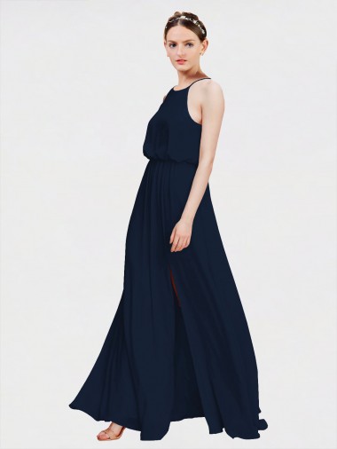 High Halter Chiffon Bridesmaid Dress with Side Slit for Sale