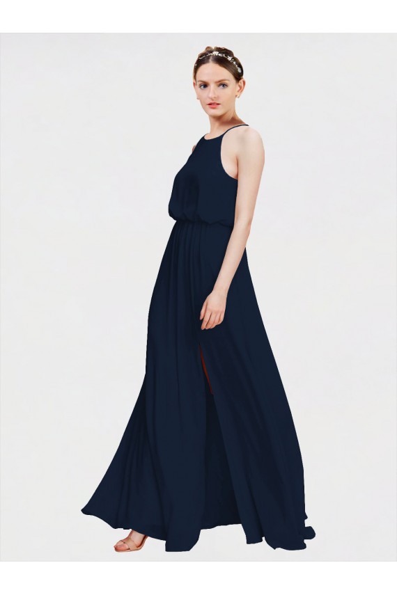 High Halter Chiffon Bridesmaid Dress with Side Slit for Sale