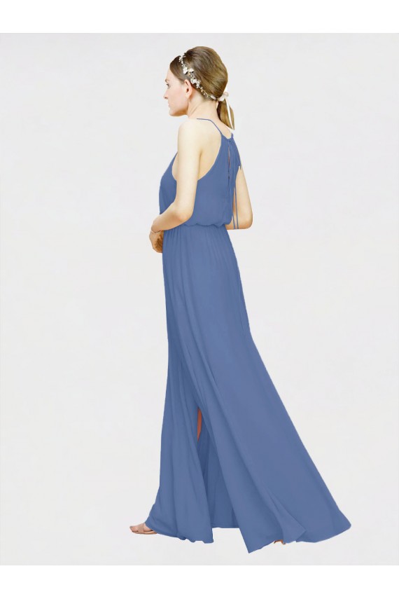 High Halter Chiffon Bridesmaid Dress with Side Slit for Sale