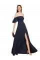 Off the Shoulder Floaty Sleeves Chiffon Bridesmaid Dress / Prom Dress with High Slit for Sale