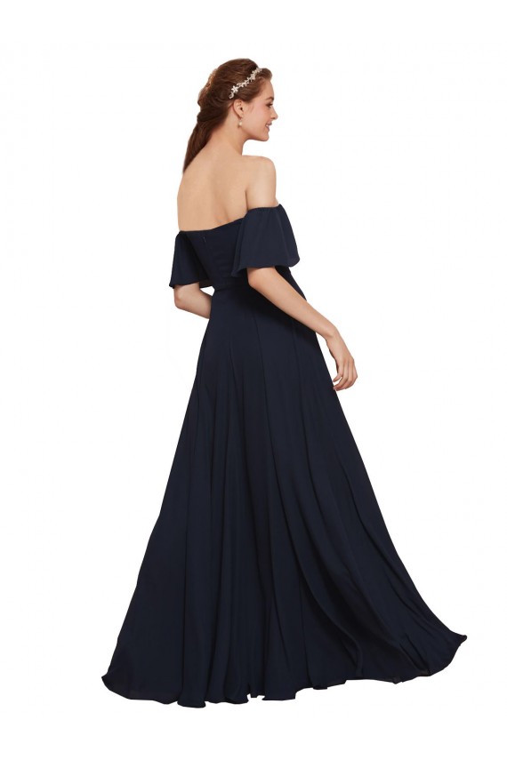 Off the Shoulder Floaty Sleeves Chiffon Bridesmaid Dress / Prom Dress with High Slit for Sale