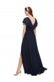 Long V-Neck Chiffon Bridesmaid Dress with Slit and V-Back for Sale