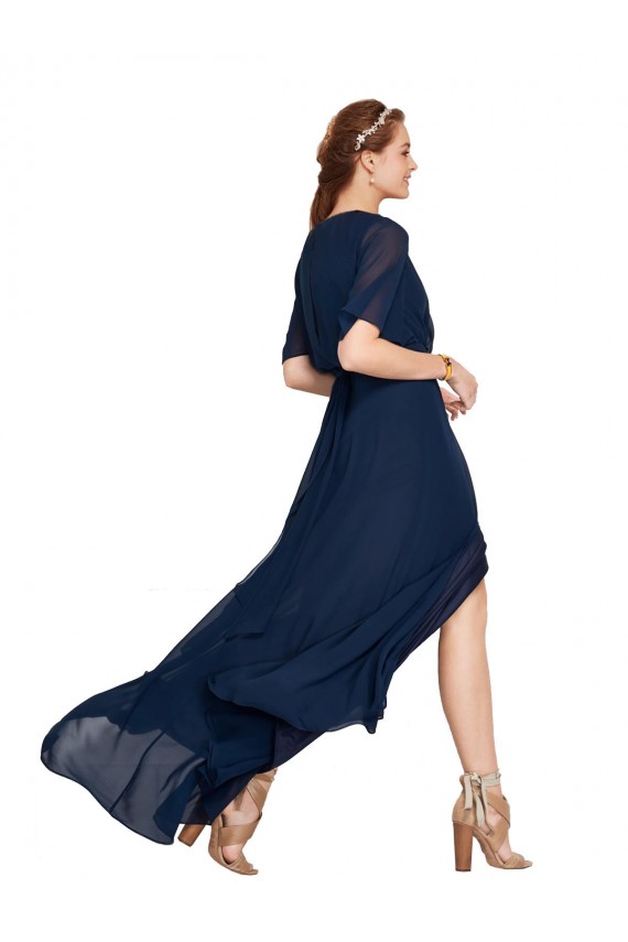 V-Neck Plush Chiffon Bridesmaid Dress with Flutter Sleeves for Sale