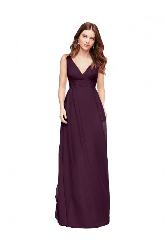 Plunging V-Neckline Long Chiffon Bridesmaid Dress with Deep V-Back for Sale