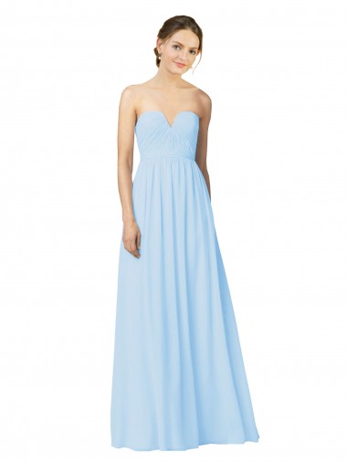 Full Length Chiffon Bridesmaid Dress with Deep Sweetheat and Shirred Bodice for Sale