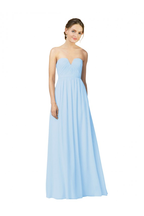 Full Length Chiffon Bridesmaid Dress with Deep Sweetheat and Shirred Bodice for Sale