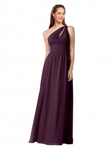 One Shoulder Chiffon Bridesmaid Dress with Front Keyhole and Shirred Bodice for Sale