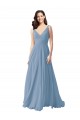 Long Chiffon V-Neck and Self Sash Bridesmaid Dress with Shirred Criss Cross Bodice for Sale