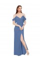 Mock-Wrap Off the Shoulder Long Chiffon Bridesmaid Dress with Side Slit for Sale