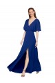 V-Neck Long Chiffon Bridesmaid Dress with Dolman Sleeved Bodice and Slit for Sale