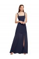 Squre Necked Long Chiffon Bridesmaid Dress with Front Slit for Sale