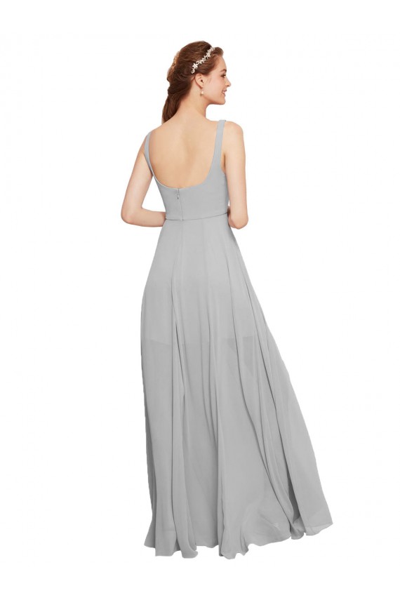 Squre Necked Long Chiffon Bridesmaid Dress with Front Slit for Sale
