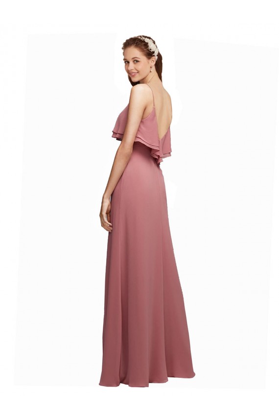 Draped Long Chiffon Bridesmaid Dress with Straps and Layers for Sale