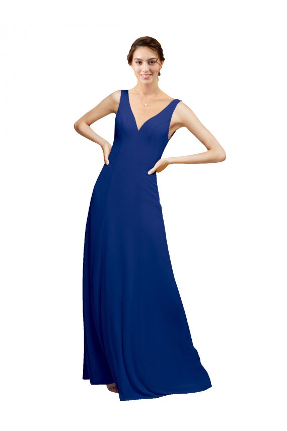 V-Neck Sheath Chiffon Bridesmaid Dress with V-Back for Sale