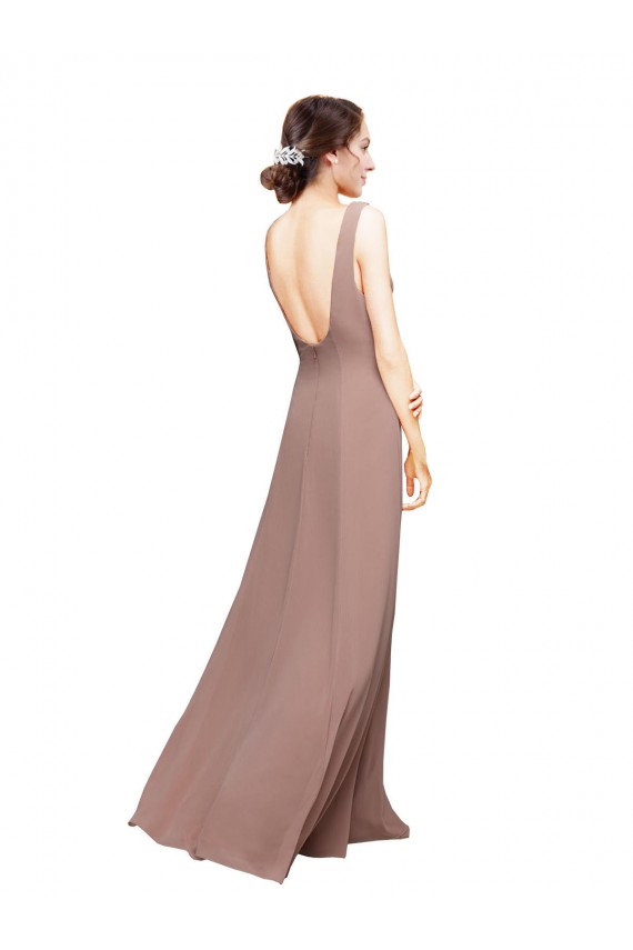 V-Neck Sheath Chiffon Bridesmaid Dress with V-Back for Sale
