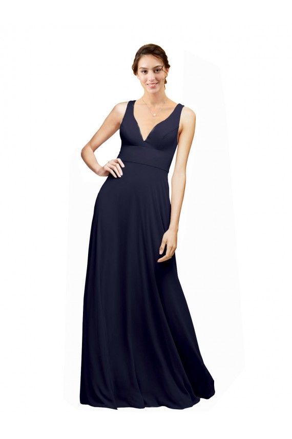 Open Back Long Chiffon Bridesmaid Dress with Plunging V-Neck Bodice for Sale
