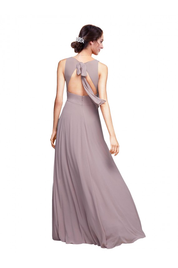 Open Back Long Chiffon Bridesmaid Dress with Plunging V-Neck Bodice for Sale